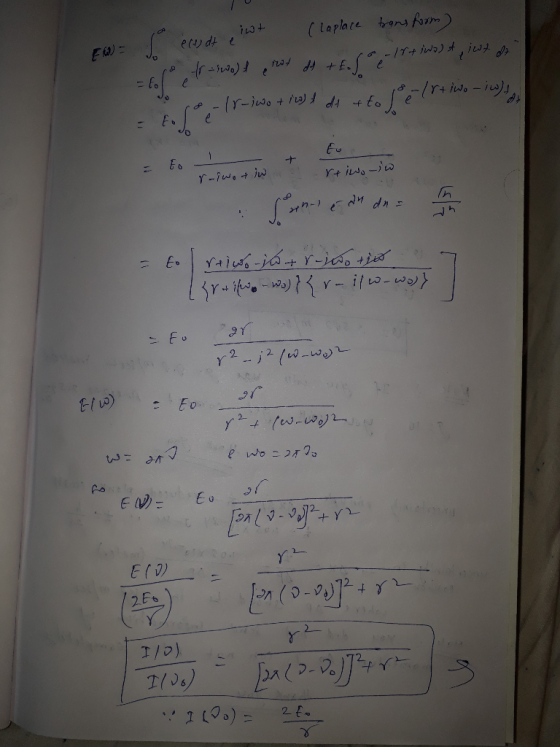 (laplare hans m Tp ( = etaa E r-iwo + l) dto Eo Y-Fwojw 2 2 AD W Fo y2 w-w ewo2 E W + Y 2E6 Y I/0) I L0) 2 fo 4