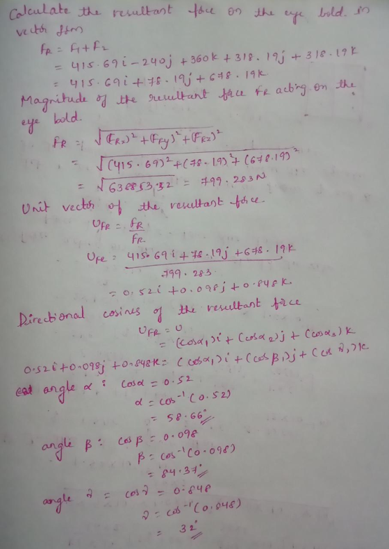Calcula eye bold PR fre. 19,1 t 9. 283 resultant to ead angle Cos α = 0.52 - 58 G66 84,34 Le or 3 2