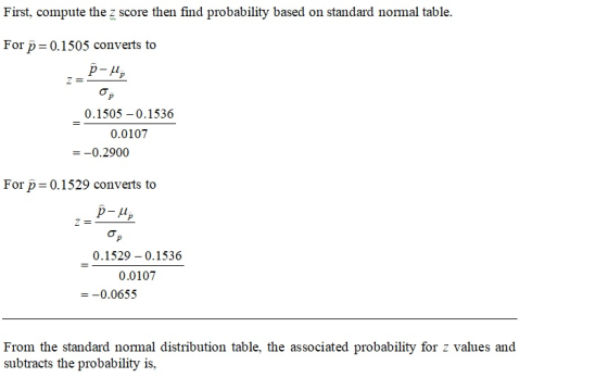 First, compute the z score then find probability based on standard normal table. For p=0.1505 converts to -P-4 0.1505 -0.1536
