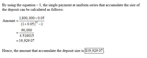 By using the equation-1, the single payment at uniform series that accumulate the size of the deposit can be calculated as fo