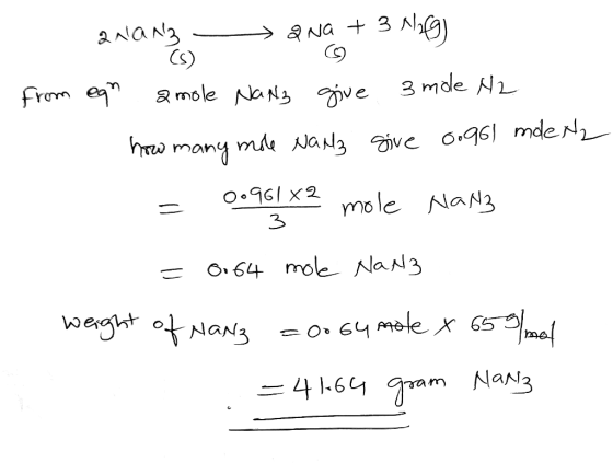 a anz - ana + 3 12) from ean amole NaNg give 3 mole N2 how many mole Nalla sive oogol mdeny = 0.964 X2 mole Mans = 0.64 mole
