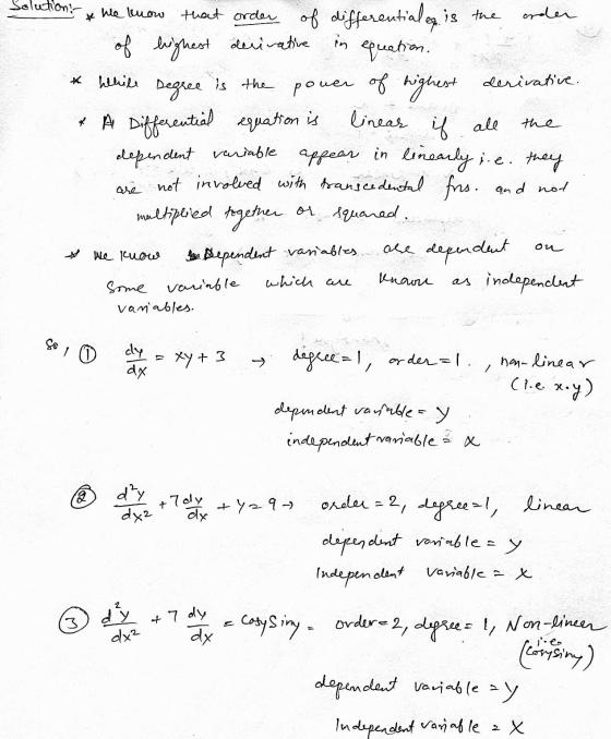 Solutions ¥ is the order in equation. * While if all the We know that order of differential es is of highest derivative Degre