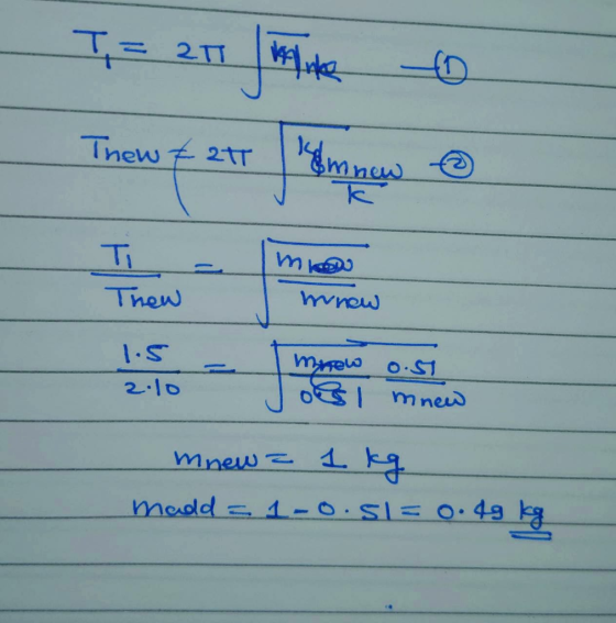 Thew + 2tr | money mV Thew mnow 1.5 2.10 mnow 0.51 I mnew mnew = 1 kg Medd S 1-0.Sl= 0.49 kg