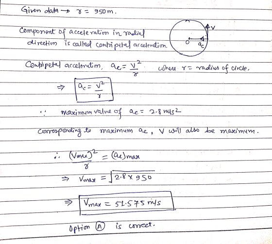 Given data 7 = 950 m. AV component of of accele ration in radial direction is called conpipetal acceleration. ac Centripetal