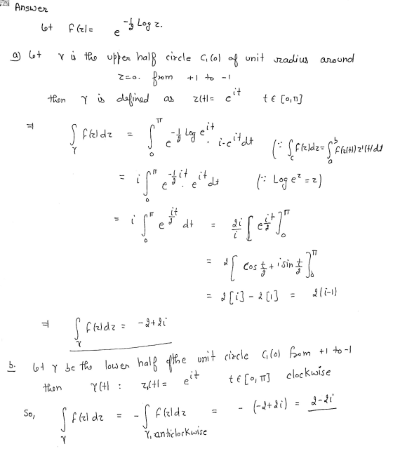 Answer 6t f (zla - Logz. e a) et r is the upper half upper half circle cicol circle Grol of unit radius around from Y is defi