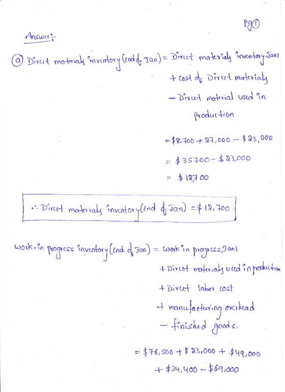 POO Answw @ Dirut materials invertory lend df san) = Divut materials inventory Jane + cost of Dirut material - Dirut material