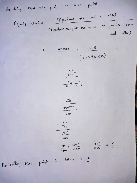 that the Probability point is laten point P(only laten) = P(purchases later and P (puschone semiglons and roller a or roller)