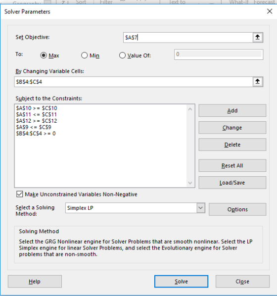Sort Filter lext to What-If Eorecast X Solver Parameters SAS7 Set Objective: To: 0 Min Value Of Max By Changing Variable Cell