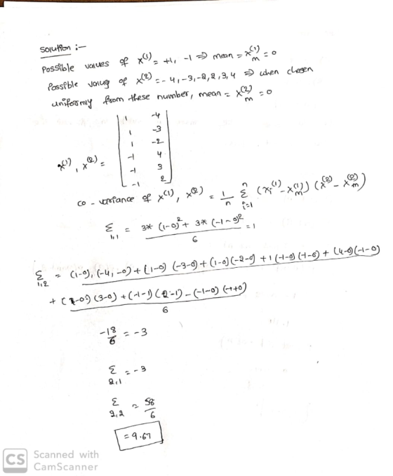 SO(uਟਿ :- Possible values of x +, - mean =* =0 Possible value of x(2).-4,-3,-8,2,3,4 =when chosen uniformy from these number,
