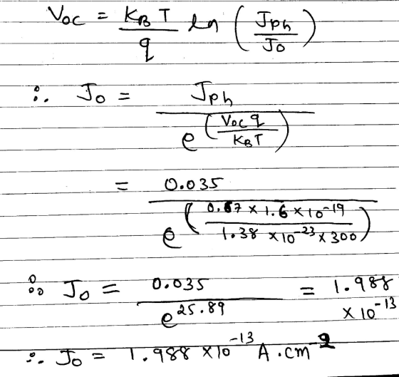 - Voc = KB Ila Jpm - Jo = Jon 0.035 0,17 x .*torth ô S +3% XIo-231 2002 ão Jo = 0.035 - = 1.986 025.89 X163 o, Jo = 1.988 X10