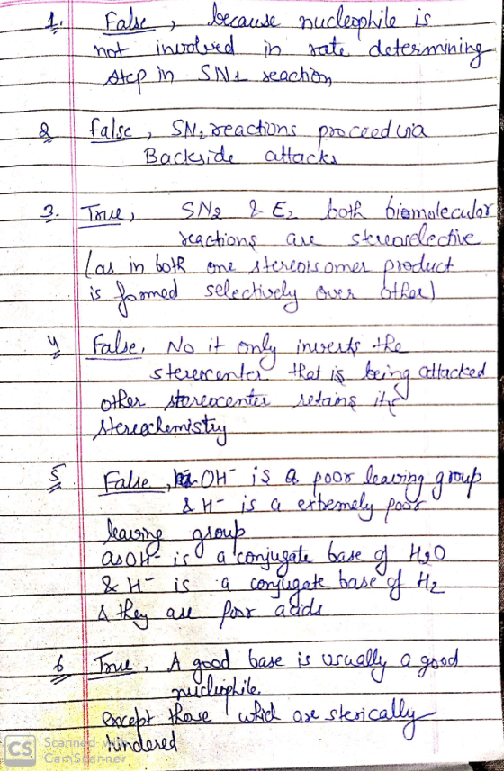 falsey because nucleophile is not involved in sate determining step in SA seaction bol false, SN, reactions proceedia - Backs