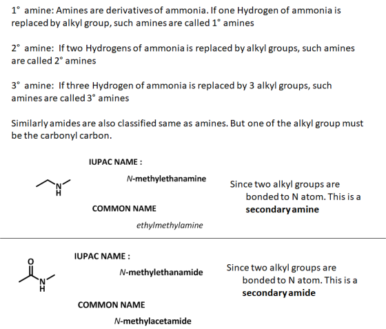 1° amine: Amines are derivatives of ammonia. If one Hydrogen of ammonia is replaced by alkyl group, such amines are called 1°