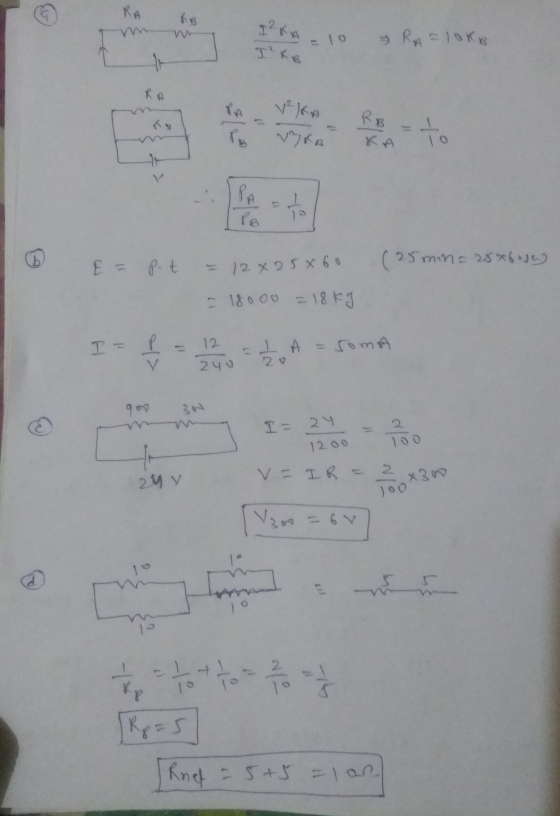 RA IZKA - 10 I² KB RA= 10kB RA Vita RB - I KA TO PA PB I E = p. t = 12x25x60 (25min = 28x6uve - 18 ooo - 18KJ I= P = 12 2yo =