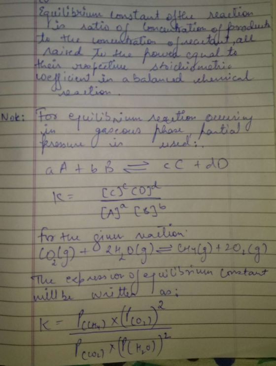reaction of completion of produto {quilibrium constant to the conciltration ofrecitant, all naired to the rowed equal to thei