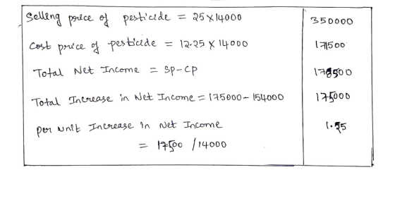 350000 Selling price of pesticide = 25X14000 Cost porice of pesticide = 12-25 X 14000 Total Net Income =sp-cp 171500 179900 T