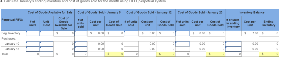 3. Calculate Januarys ending inventory and cost of goods sold for the month using FIFO, perpetual system. Cost of Goods Avai