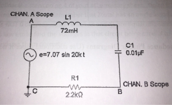 CHAN, A Scope A 72mH C1 e=7.07 sin 20kt - 0.01pF R1 CHAN. B Scope 22KQ
