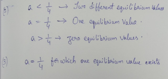 a < → Two different equilibrium Values azt → One equilibrium Value a> 14 Jero equilibrium values. 6) a-ţ for which one equili