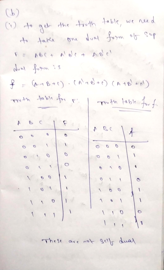 we re (b) need (1) to get the truth table, to take dual form of sop A B C + AB c A ABC dual form is + (A + B + 1) . (Al+B