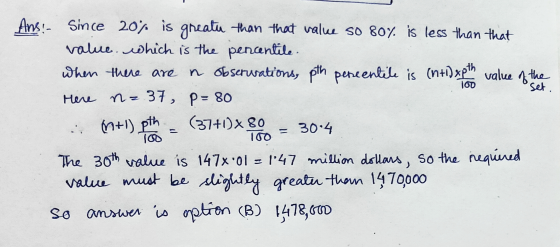 Ans! - Since 20% is greatu than that value so 80% is less than that value. which is the pencentile. when there are a observat