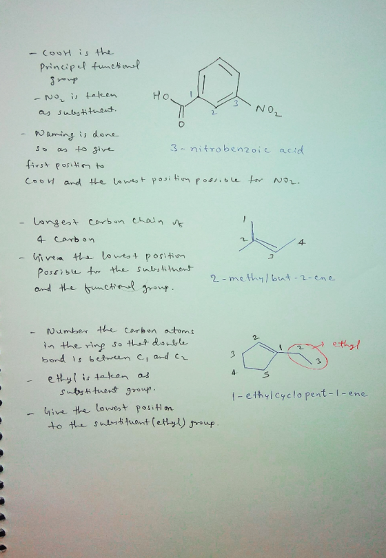 - Cool is the Principal functional group - No is taken as substituent. Ho. NO2 acid - Naming is done so as to give 3-nitroben