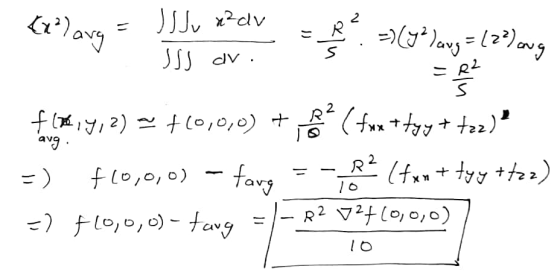 (x²) avg = J J Ju xZ dv = R². =) (7²) ang=(2²) ong (x²) avg - Til ar. = R2 - 5 f(x,y; 2) – +10,0,0) + role (fou + tay + tar)