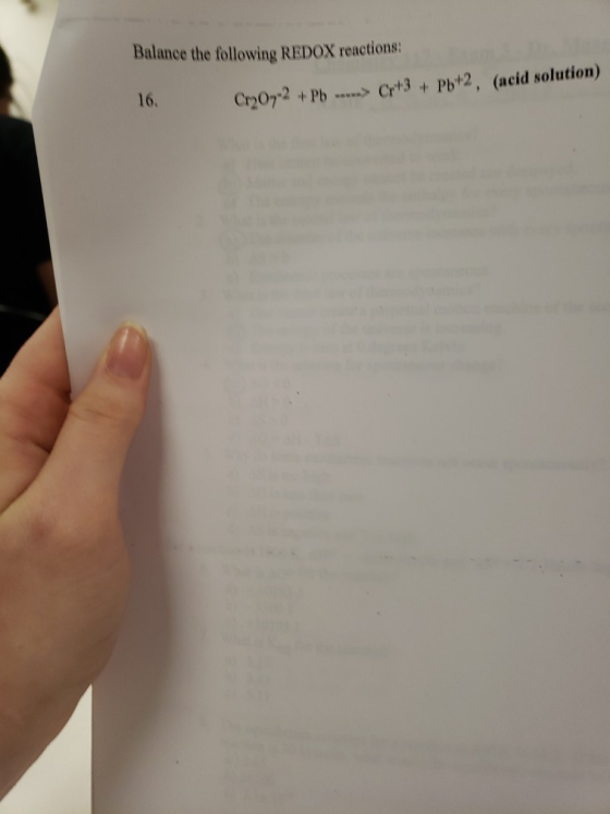 Balance the following REDOX reactions: 16. CrOz2 .....Cr+3 +Pb+2, (acid solution) + Pb