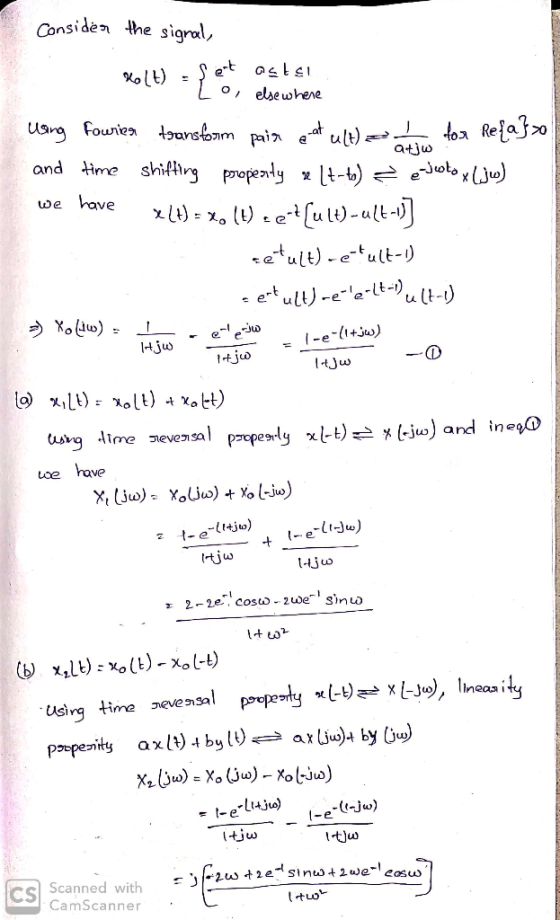 ajw Consider the signal, Kolu) set asli Lo else where Using Fourier transform pair erat ulte t for Re{a} so and time shifting