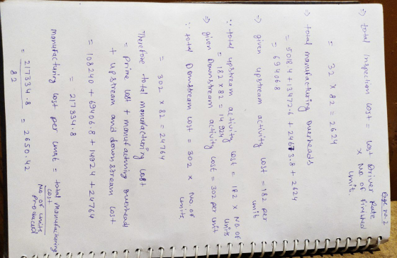 total Inspection wort Page no. 2 2 Wit Driver Rate x Mo. of finished umit. 32 X 82 = 2624 - total manufacturing overheads 501