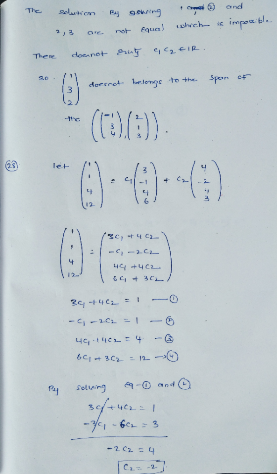 and The solution By sewing which is impossible 23 are not equal There 9c2EIR. doanot sainty So span of 3 doesnot belongs to t