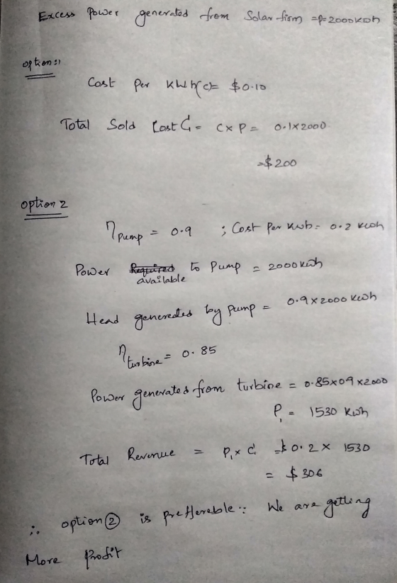 Excess power generated from Solar firm =p=2000kwh. option: Cost per kWhich $0.10 Total Sold Lost &- cx P = 0.18 2000. >$200 o