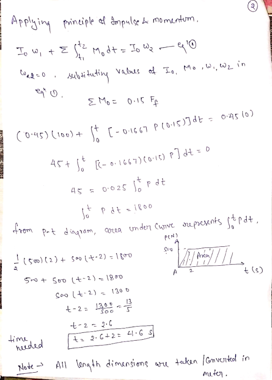 Applying principle of Impulse a momentum, Io w, te Modt= Io Wa - 10 values of Io. Mo, W., W2 in Cadao eqo subtituting E MO= 0
