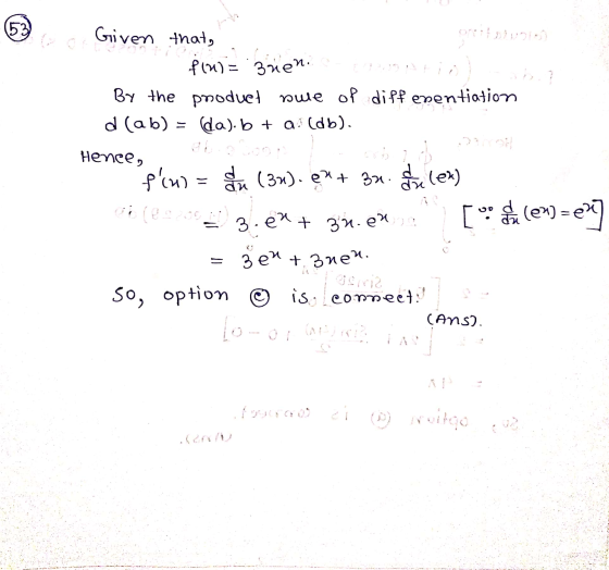 53 Given thaty. fin) = .3rien. E t iö By the produet nue of differentiation d (ab) = da). b + aldb). Hence, piw= dn (34). ex+