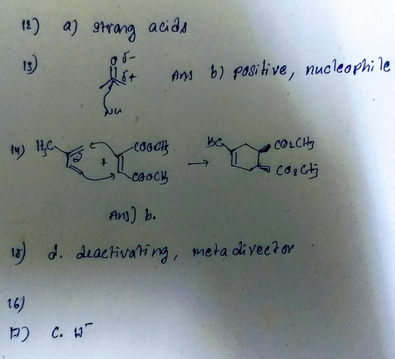 12) a strong acias ift Ang b) positive, nucleophi le 18) hu 14) C Blog COLCHA o och соос - coacti And) b. 18) d. deactivating