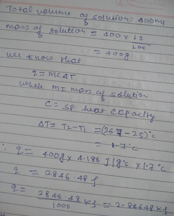 Total volume cf solution - 4oony mass of solution - 400 x 19 I mi we know that - 400g q- meat where MI mars uf solution c=sp.