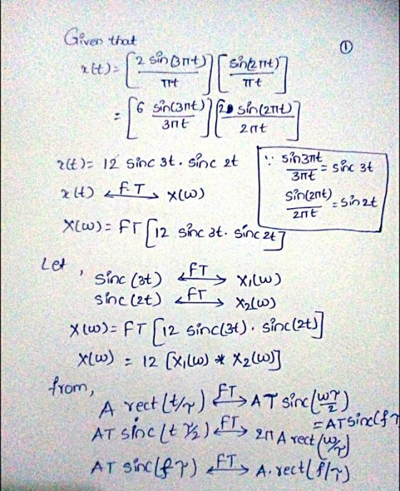 Given that 26) [ 25 sin Bat) sint210)7 it PE Ht - Le 6 sincant) 3nt 29 sin(2107 2t 26)- 12 Sinc 3t. Sinc et !. Sin3nt = sine