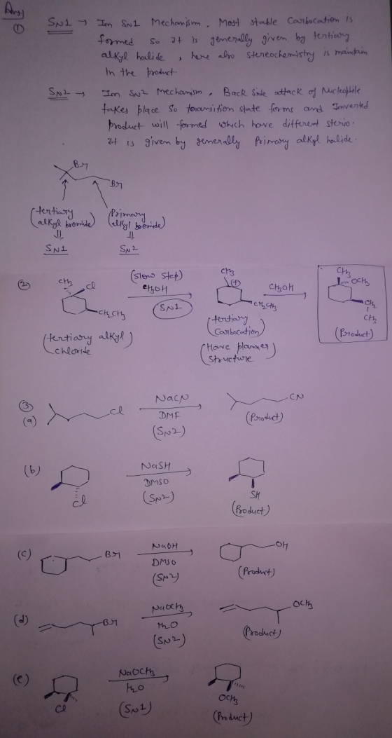 SNI Im SNL Mechanism. Most stable Carbocation is formed so it is generally given by tertiary alkyl halide here also stereoche