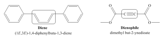 -CEC
Dienophile
dimethyl but-2-ynedioate
Diene
(1E,3E)-1,4-diphenylbuta-1,3-diene