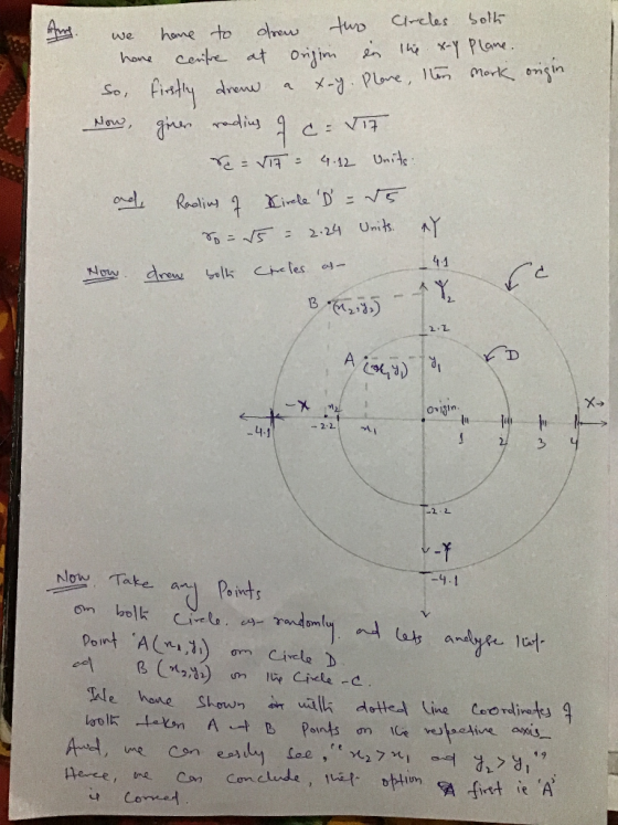 Circles bolh two And. olrew hame to Onijim en Ihe x-Y Plane. X-y. Plane, I lãn Mork, onigin Cerite at hone So, firstly dren g