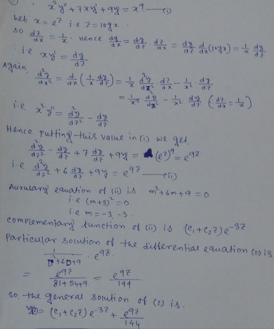 I ) xy+7x4tay=x9. het x = ez że z=10gr 30 day Hence il xy = do dyd (1990) = dz denna ( ) = - tako e x y = do de le dydyn 92