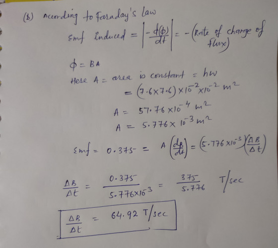 - (6) According to Faradays Law Emf induced = 1 - do = - (Rate of charge of flux) d = BA Here A = area is constant a hw = (7
