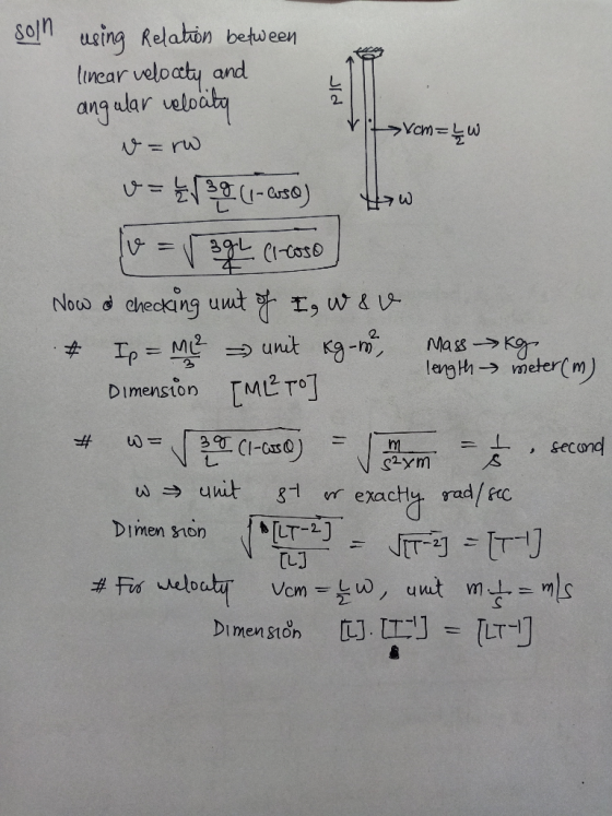 soll Jd using Relation between weina Rel linear veloaty and angular velocity Mit >Vcm=_W v=rw var 30 (1-wuse) How o = √ 392 (