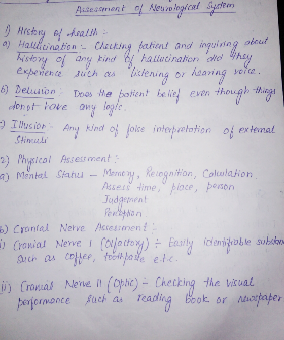 Assessment ol Neurological System .health ng aboul a) Haltti nation.- Chocking atent and inquin history of any kind 8 halluti