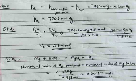 CUC Otti - Ord. P = Pharometi - km = 746 mmily- 19.8 mming Burne = 726-3 mm ty Pie BV 726.2 mmily x 31oome Tommy x v pressure