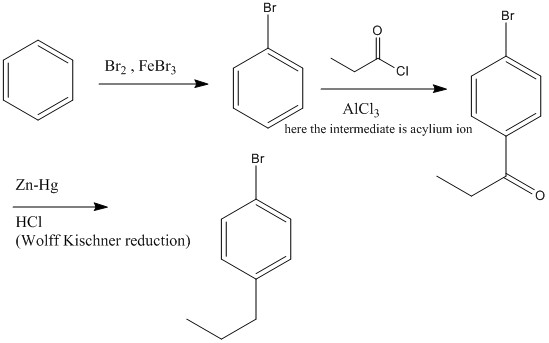 O- Br2 , FeBrz CI AlCl3 here the intermediate is acylium ion Zn-Hg НСІ (Wolff Kischner reduction)