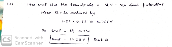Nous emf b/us the tesumimals (d) mo load potemhal Nous 12 vs teduced 6y 1- 39 x O 5 5 766 V So emmf 1a- o.766 Scanned with CS
