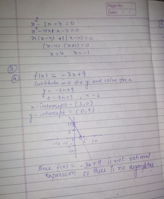 Page No. Date: / 16 n - 30-40 2 n-unt n-y=0 n1n-4) +11-4)=0 (n-u) (n+1)=0 x=4, a = -1 3 f(x) = - 32+ 9 subtitude in o for y a