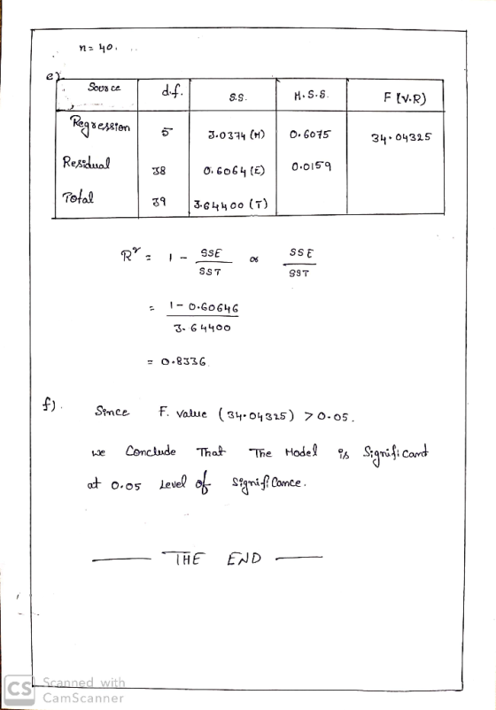 1:40. Source 1 df. S.S. H.S.S. F(VR) 3.0374 (H) 0.6075 34.04325 Residual 0.6064(E) 0.0159 Potal 3.64400 (0) SSE R”. - SSE A
