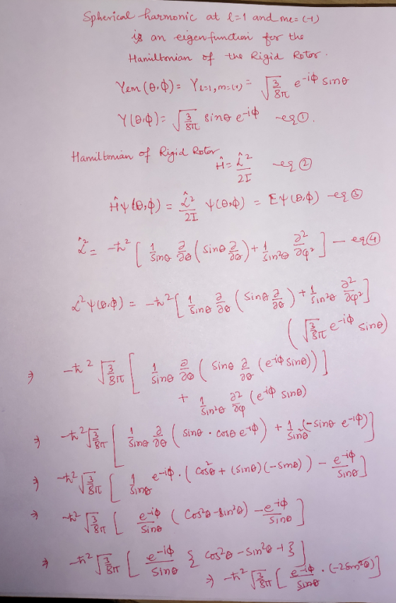 Spherical harmomic at l1 and mes ) an eigen fundtun tor the Haniiltenian the Rigid Rotor Yam (B.)Y,m: 1) -10 Sme e 87 Y(B) in