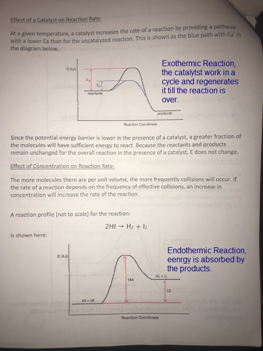 Effect of a Catalyst on Reaction Rate: with a lower Ea than for the uncatalyzed reaction. This is shown as the blue path with